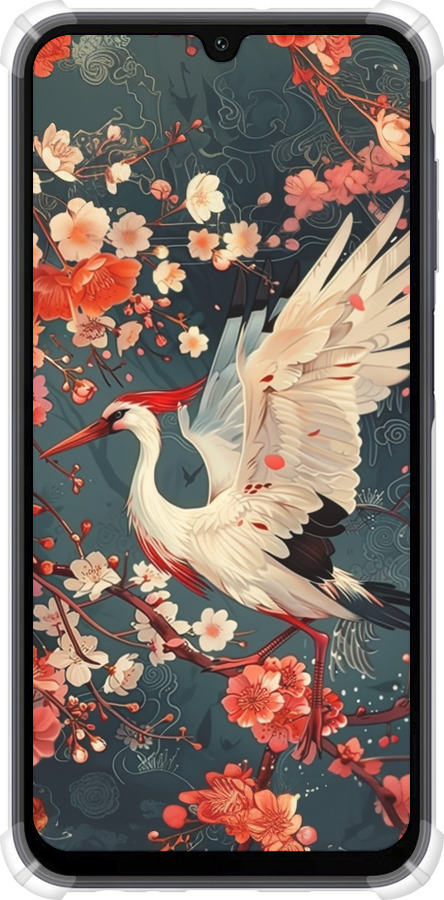 Силикон с усиленными углами чехол Сакура и аист для Samsung Galaxy A15 - 6108sp-3357 изображение 