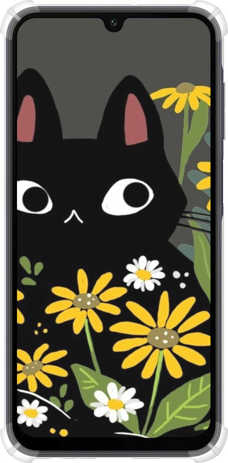 Силикон с усиленными углами чехол Черный кот с цветами для Samsung Galaxy A15 - 6448sp-3357 изображение 