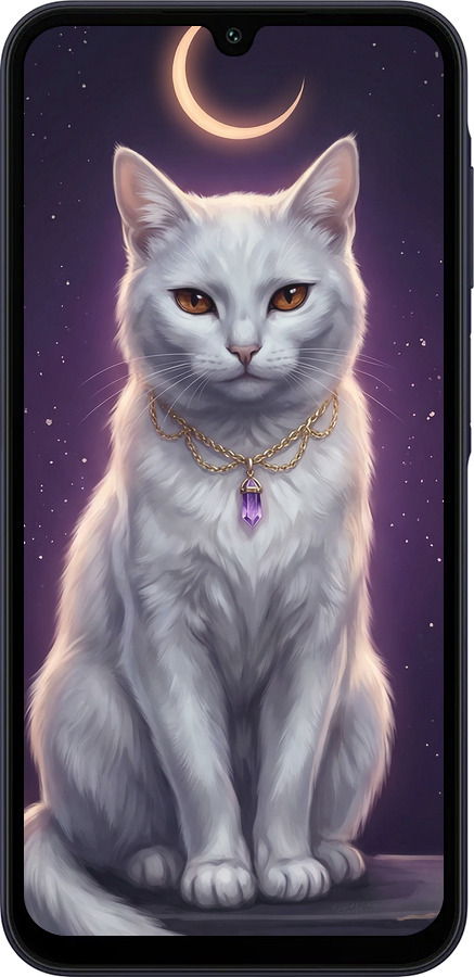 Силиконовый чехол Mystic White Cat Gothic Dark Purple Gold для Samsung Galaxy A15 - 6805u-3357 изображение 