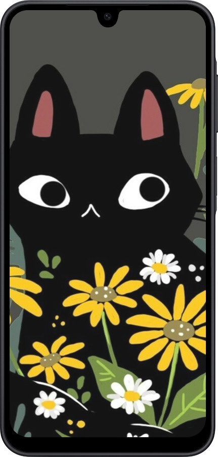 Силиконовый чехол Черный кот с цветами для Samsung Galaxy A17 - 6448u-4060 изображение 