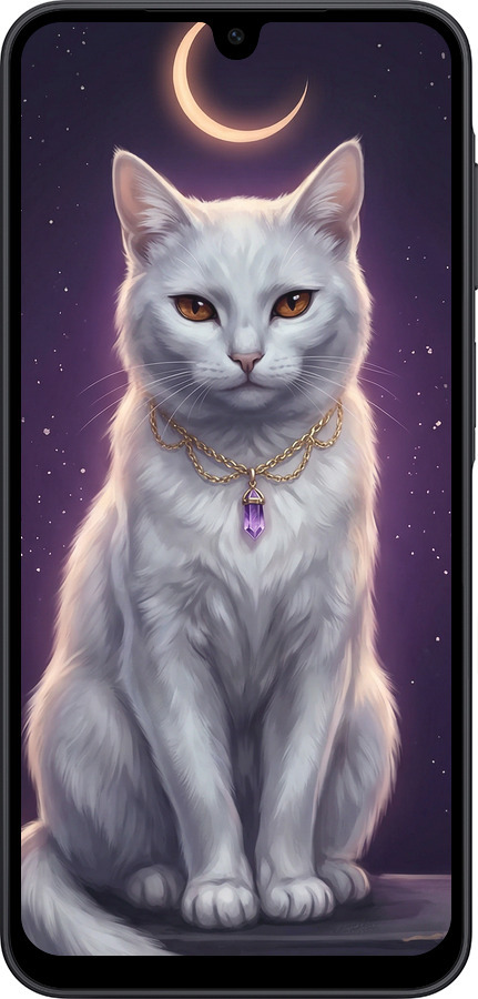 Силиконовый чехол Mystic White Cat Gothic Dark Purple Gold для Samsung Galaxy A17 - 6805u-4060 изображение 