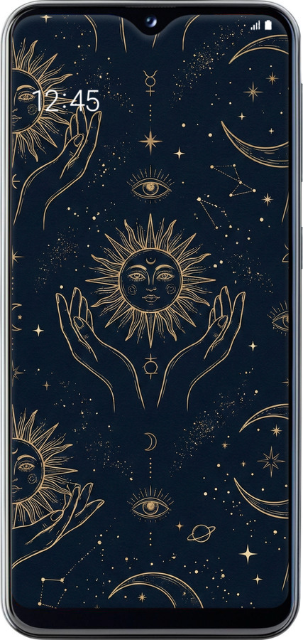 TPU чехол Celestial Harmony: Sun & Moon Gold Mystic Pattern для Samsung Galaxy A20e A202F - 6778b-1709 изображение 