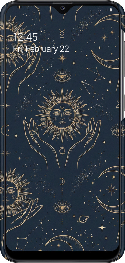 3D пластиковый матовый чехол Celestial Harmony: Sun & Moon Gold Mystic Pattern для Samsung Galaxy A20e A202F - 6778m-1709 изображение 