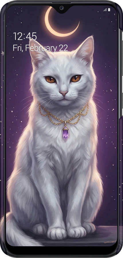 3D пластиковый матовый чехол Mystic White Cat Gothic Dark Purple Gold для Samsung Galaxy A20e A202F - 6805m-1709 изображение 