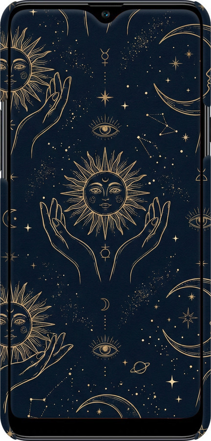 3D пластиковый матовый чехол Celestial Harmony: Sun & Moon Gold Mystic Pattern для Samsung Galaxy A20s A207F - 6778m-1775 изображение 