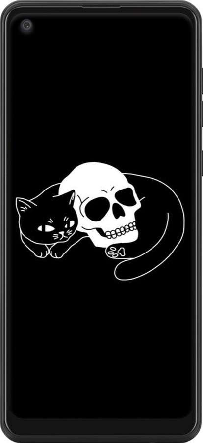 Силиконовый чехол С изображением кота и черепа для Samsung Galaxy A21 - 6491u-1841 изображение 