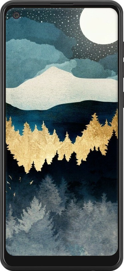 Силиконовый чехол Ночной пейзаж с лесом и горами для Samsung Galaxy A21 - 6493u-1841 изображение 