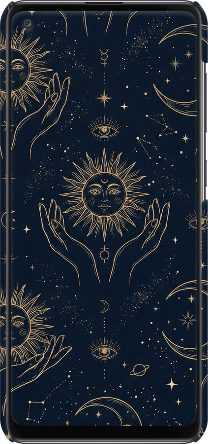 3D пластиковый матовый чехол Celestial Harmony: Sun & Moon Gold Mystic Pattern для Samsung Galaxy A21s A217F - 6778m-1943 изображение 