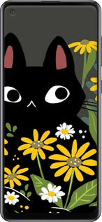 2D пластиковый чехол Черный кот с цветами для Samsung Galaxy A21s A217F - 6448t-1943 изображение 