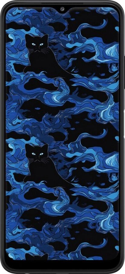 Силіконовий чехол Візерунок чорних котів на блакитному фоні для Samsung Galaxy A22 5G A226B - 6525u-2581 изображение 