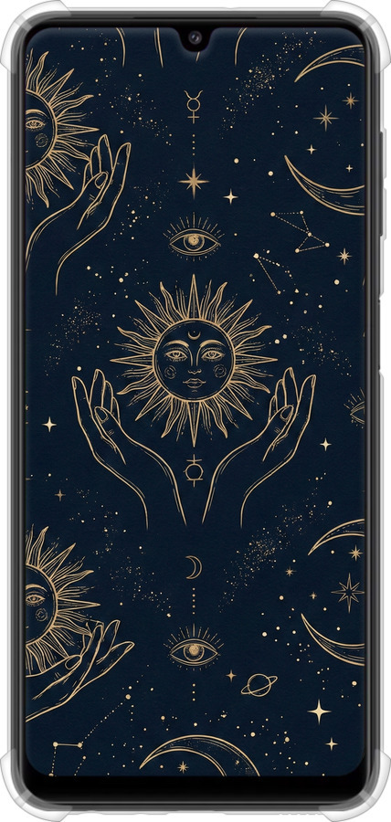 Силикон с усиленными углами чехол Celestial Harmony: Sun & Moon Gold Mystic Pattern для Samsung Galaxy M32 M325F - 6778sp-2558 изображение 