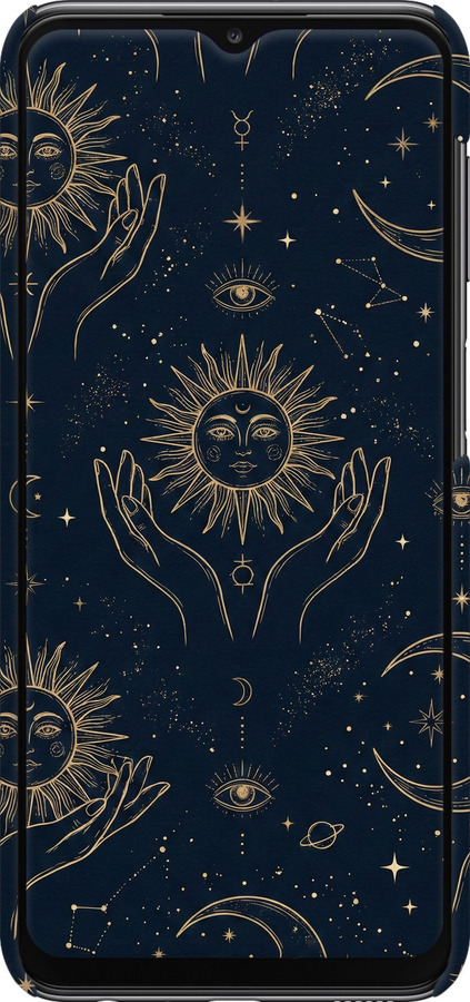 3D пластиковый матовый чехол Celestial Harmony: Sun & Moon Gold Mystic Pattern для Samsung Galaxy A23 A235F - 6778m-2587 изображение 