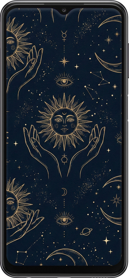 Силиконовый чехол Celestial Harmony: Sun & Moon Gold Mystic Pattern для Samsung Galaxy A23 A235F - 6778u-2587 изображение 