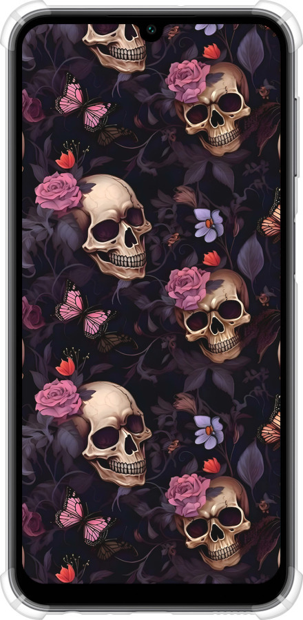 Силикон с усиленными углами чехол Черепа и розы для Samsung Galaxy A24 A245F - 6316sp-3020 изображение 