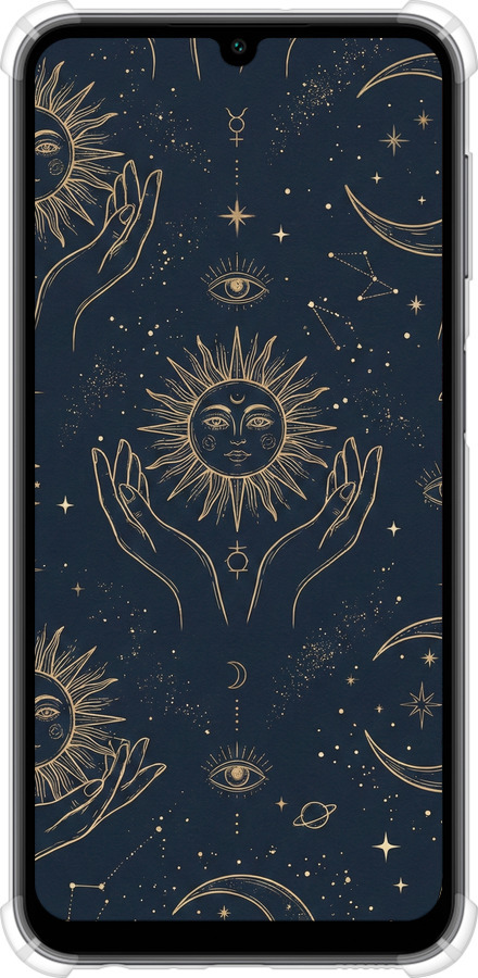 Силикон с усиленными углами чехол Celestial Harmony: Sun & Moon Gold Mystic Pattern для Samsung Galaxy A24 A245F - 6778sp-3020 изображение 