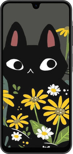 Силиконовый чехол Черный кот с цветами для Samsung Galaxy A26 - 6448u-3881 изображение 