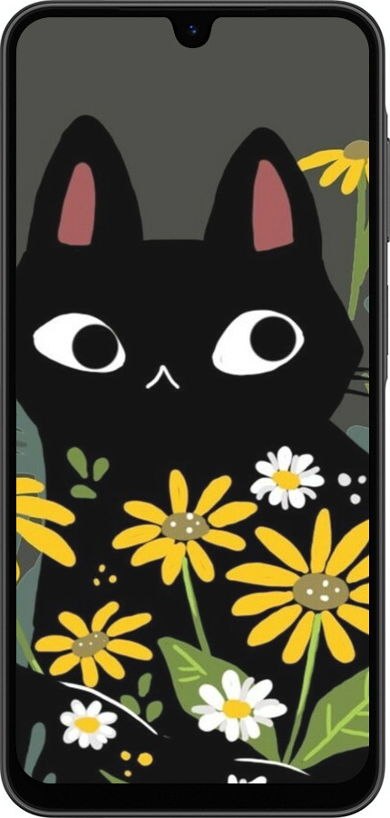 Силиконовый чехол Черный кот с цветами для Samsung Galaxy A26 - 6448u-3881 изображение 
