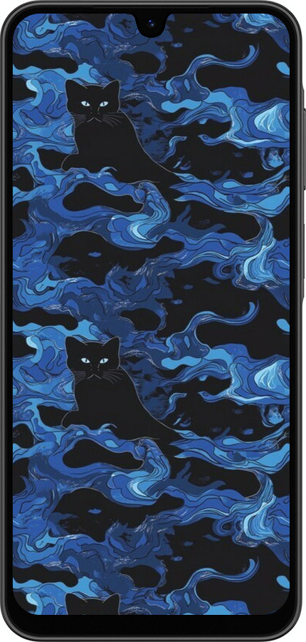 Силиконовый чехол Абстрактный узор черных котов на синем фоне для Samsung Galaxy A26 - 6525u-3881 изображение 