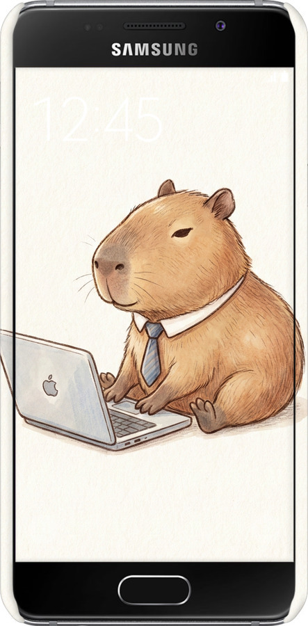 3D пластиковый матовый чехол Funny Capybara CEO Working для Samsung Galaxy A3 (2016) A310F - 6777m-159 изображение 