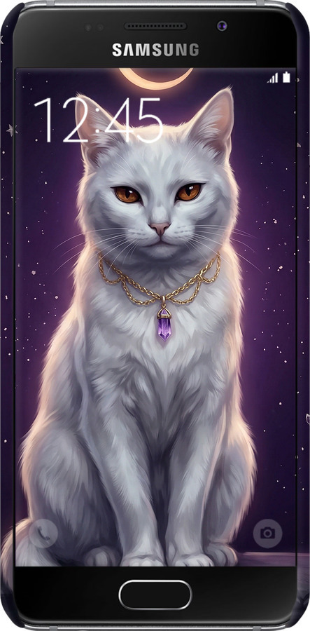 3D пластиковый глянцевый чехол Mystic White Cat Gothic Dark Purple Gold для Samsung Galaxy A3 (2016) A310F - 6805c-159 изображение 