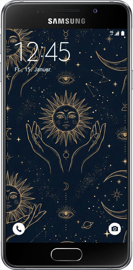 Силиконовый чехол Celestial Harmony: Sun & Moon Gold Mystic Pattern для Samsung Galaxy A3 (2016) A310F - 6778u-159 изображение 