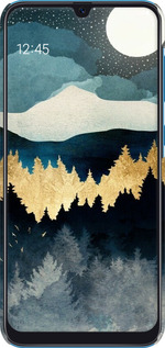 3D пластиковый матовый чехол Ночной пейзаж с лесом и горами для Samsung Galaxy A20 2019 A205F - 6493m-1761 изображение 