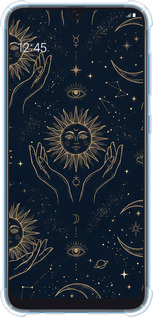 Силикон с усиленными углами чехол Celestial Harmony: Sun & Moon Gold Mystic Pattern для Samsung Galaxy A20 2019 A205F - 6778sp-1761 изображение 