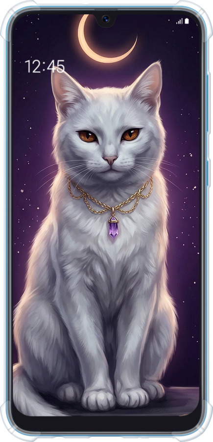 Силикон с усиленными углами чехол Mystic White Cat Gothic Dark Purple Gold для Samsung Galaxy A30 2019 A305F - 6805sp-1670 изображение 