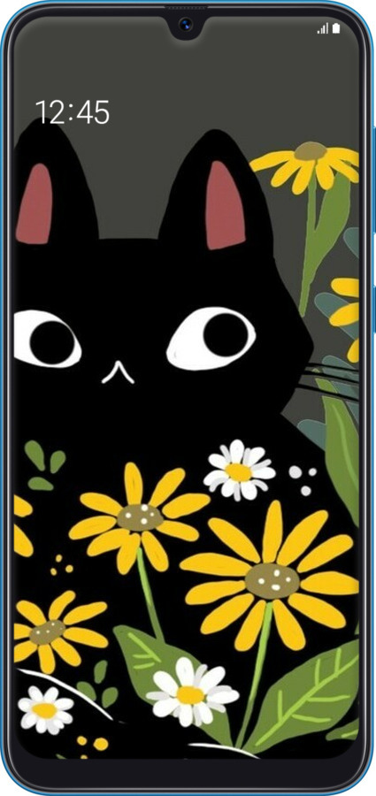 Силиконовый чехол Черный кот с цветами для Samsung Galaxy A20 2019 A205F - 6448u-1761 изображение 