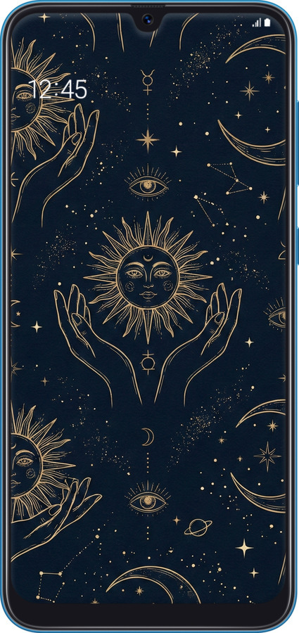 Силиконовый чехол Celestial Harmony: Sun & Moon Gold Mystic Pattern для Samsung Galaxy A30 2019 A305F - 6778u-1670 изображение 