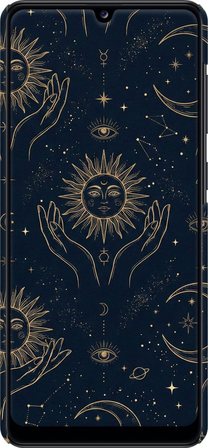 3D пластиковий матовий чехол Celestial Harmony: Sun & Moon Gold Mystic Pattern для Samsung Galaxy A31 A315F - 6778m-1908 изображение 