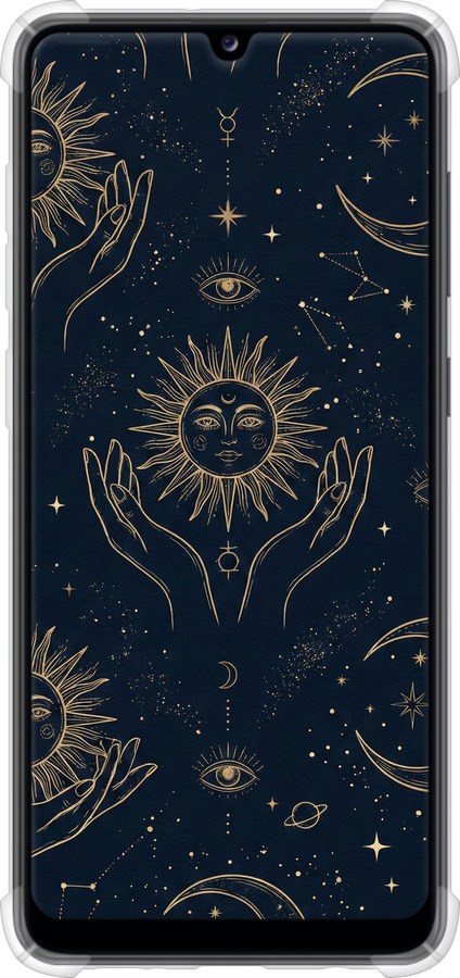 Силикон с усиленными углами чехол Celestial Harmony: Sun & Moon Gold Mystic Pattern для Samsung Galaxy A31 A315F - 6778sp-1908 изображение 