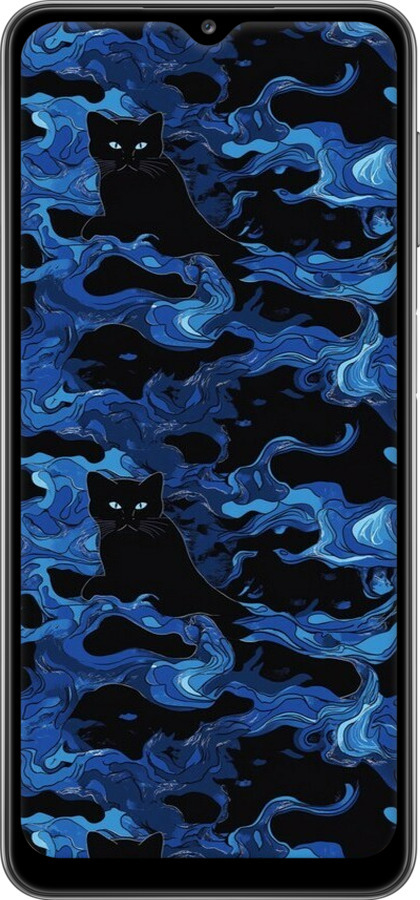 TPU чехол Абстрактный узор черных котов на синем фоне для Samsung Galaxy A32 A325F - 6525b-2204 изображение 