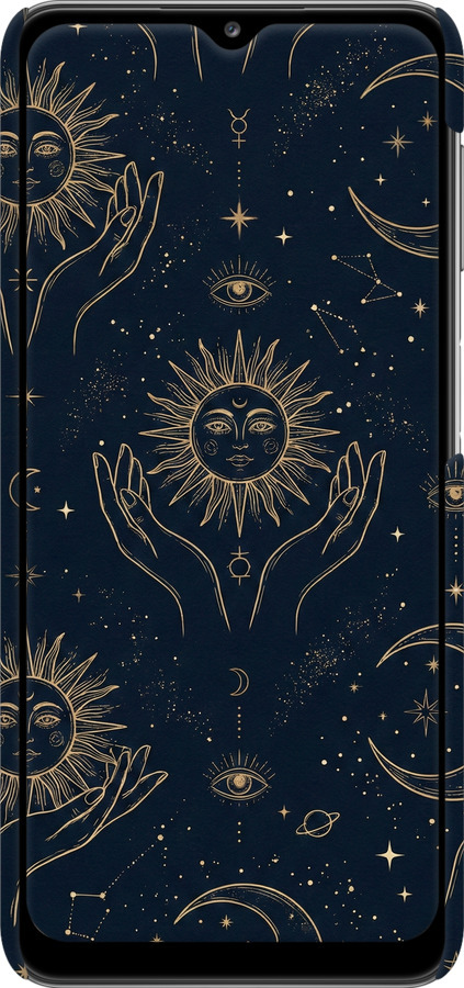 3D пластиковий матовий чехол Celestial Harmony: Sun & Moon Gold Mystic Pattern для Samsung Galaxy A32 A325F - 6778m-2204 изображение 