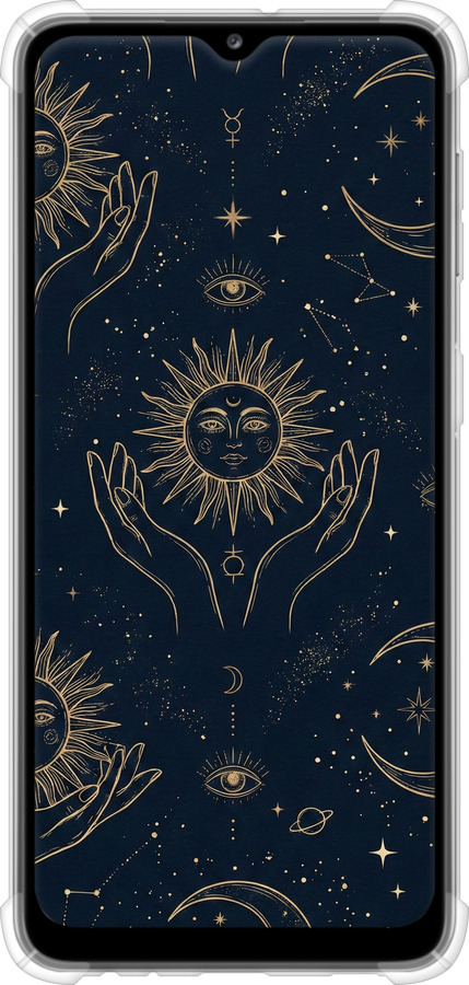 Силіконовий протиударний с посиленими кутами чехол Celestial Harmony: Sun & Moon Gold Mystic Pattern для Samsung Galaxy A32 A325F - 6778sp-2204 изображение 