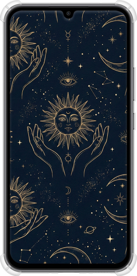 Силикон с усиленными углами чехол Celestial Harmony: Sun & Moon Gold Mystic Pattern для Samsung Galaxy A34 A346E - 6778sp-2936 изображение 