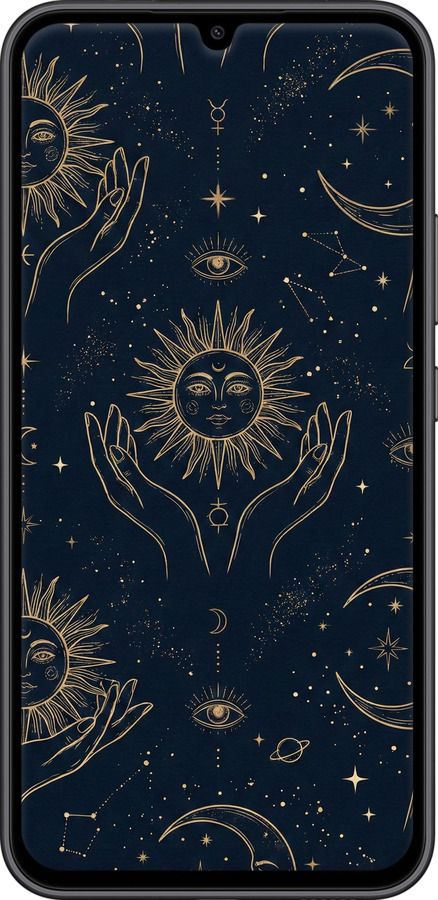 Силиконовый чехол Celestial Harmony: Sun & Moon Gold Mystic Pattern для Samsung Galaxy A34 A346E - 6778u-2936 изображение 