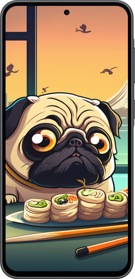 Силиконовый чехол Мопс и суши для Samsung Galaxy A36 - 5588u-3836 изображение 