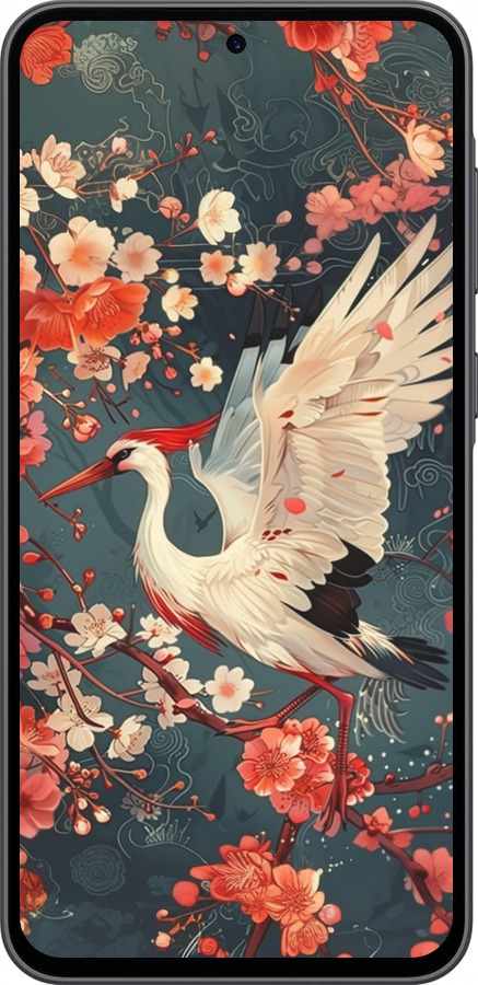 Силиконовый чехол Сакура и аист для Samsung Galaxy A36 - 6108u-3836 изображение 