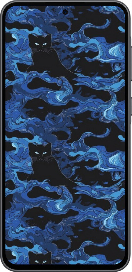 Силиконовый чехол Абстрактный узор черных котов на синем фоне для Samsung Galaxy A36 - 6525u-3836 изображение 