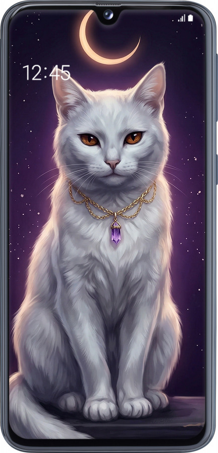 TPU чехол Mystic White Cat Gothic Dark Purple Gold для Samsung Galaxy A40 2019 A405F - 6805b-1672 изображение 
