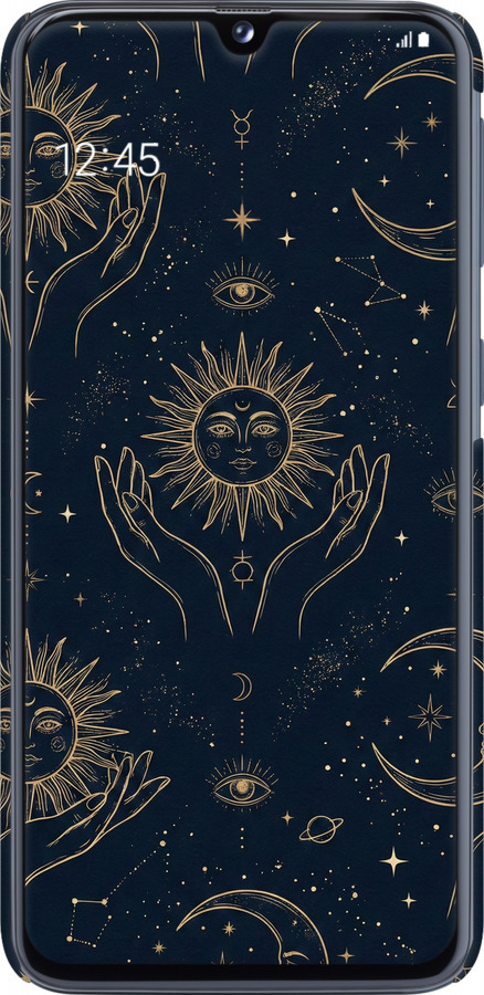 3D пластиковий матовий чехол Celestial Harmony: Sun & Moon Gold Mystic Pattern для Samsung Galaxy A40 2019 A405F - 6778m-1672 изображение 