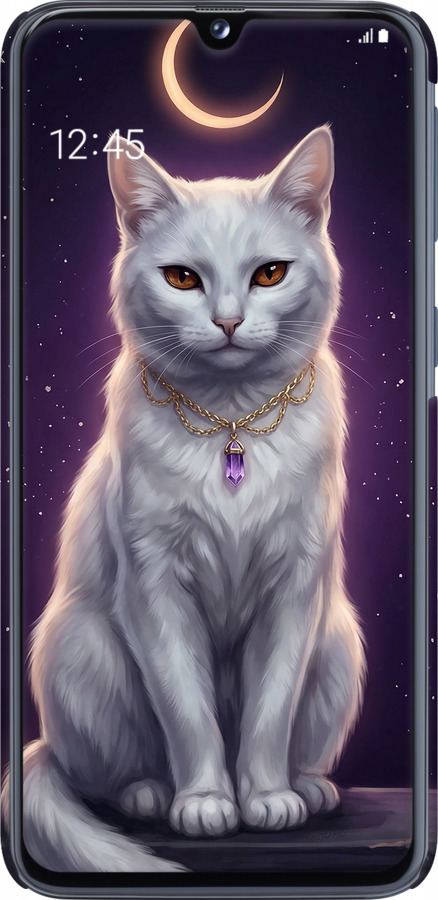 3D пластиковый матовый чехол Mystic White Cat Gothic Dark Purple Gold для Samsung Galaxy A40 2019 A405F - 6805m-1672 изображение 
