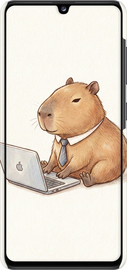 3D пластиковый матовый чехол Funny Capybara CEO Working для Samsung Galaxy A41 A415F - 6777m-1886 изображение 