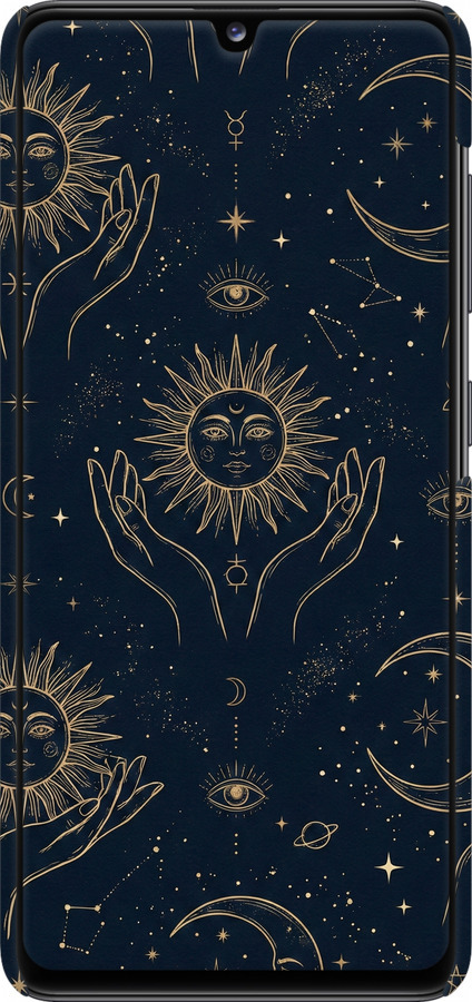 3D пластиковый матовый чехол Celestial Harmony: Sun & Moon Gold Mystic Pattern для Samsung Galaxy A41 A415F - 6778m-1886 изображение 
