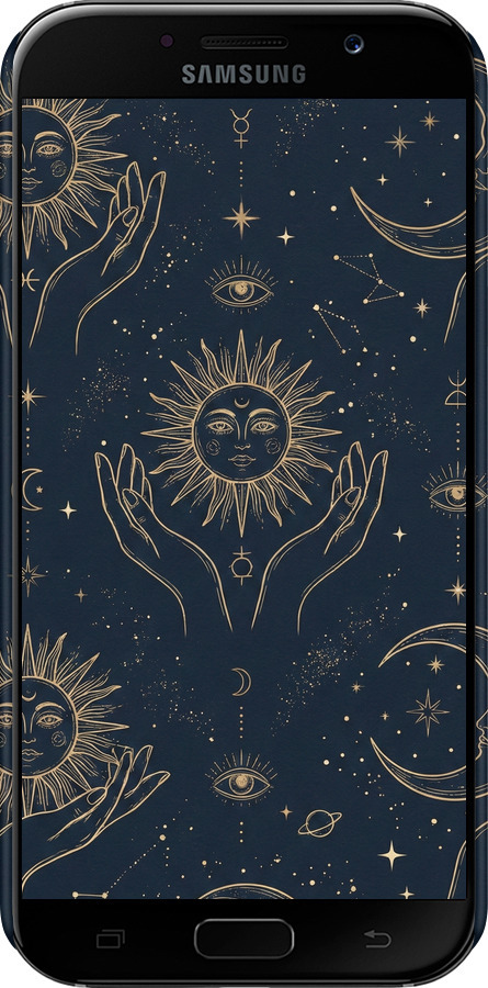 3D пластиковый глянцевый чехол Celestial Harmony: Sun & Moon Gold Mystic Pattern для Samsung Galaxy A5 (2017) - 6778c-444 изображение 