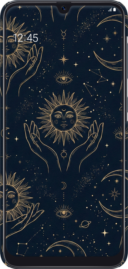 3D пластиковый матовый чехол Celestial Harmony: Sun & Moon Gold Mystic Pattern для Samsung Galaxy A50 2019 A505F - 6778m-1668 изображение 