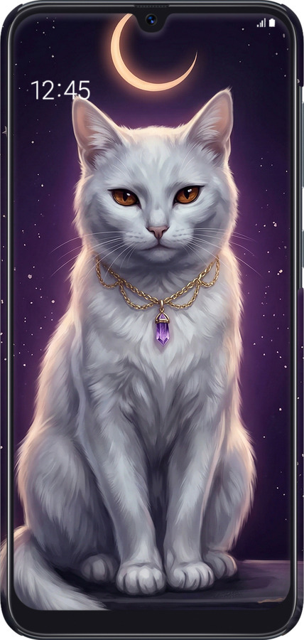 3D пластиковий матовий чехол Mystic White Cat Gothic Dark Purple Gold для Samsung Galaxy A50 2019 A505F - 6805m-1668 изображение 