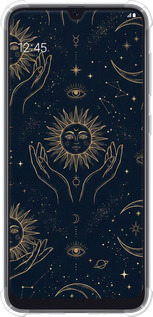 Силикон с усиленными углами чехол Celestial Harmony: Sun & Moon Gold Mystic Pattern для Samsung Galaxy A50 2019 A505F - 6778sp-1668 изображение 