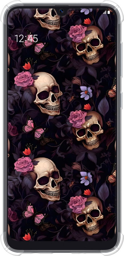Силикон с усиленными углами чехол Черепа и розы для Samsung Galaxy A30s A307F - 6316sp-1804 изображение 